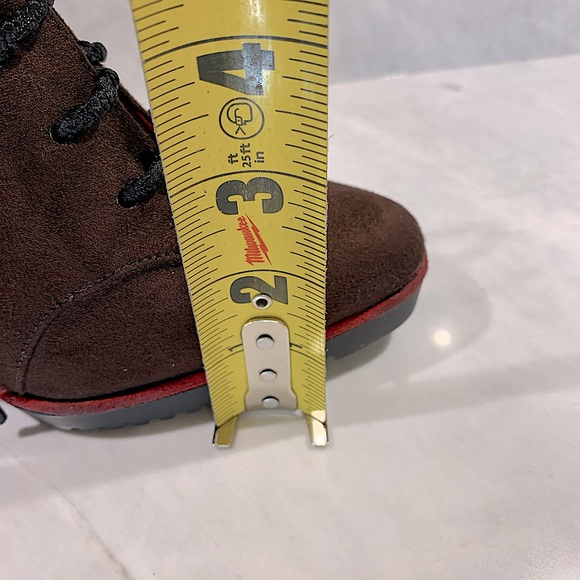 Isabel Toledo x Payless chocolate brown faux suede wedge lace up red trim 9 - Picture 7 of 8